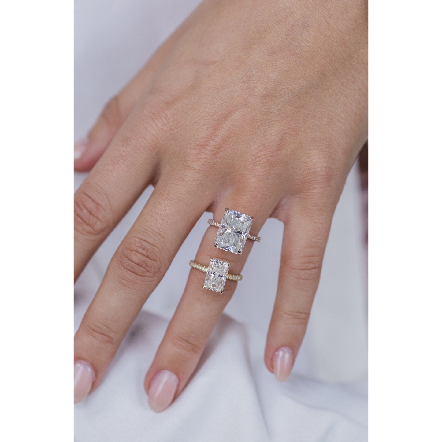 3.0 CT Radiant Solitaire Hidden Halo & Pave Moissanite Engagement Ring - farrellouise