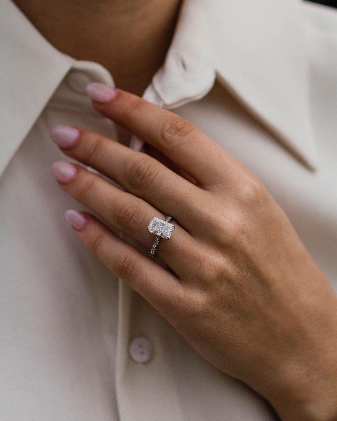 3.0 CT Radiant Solitaire Hidden Halo Moissanite Engagement Ring - farrellouise