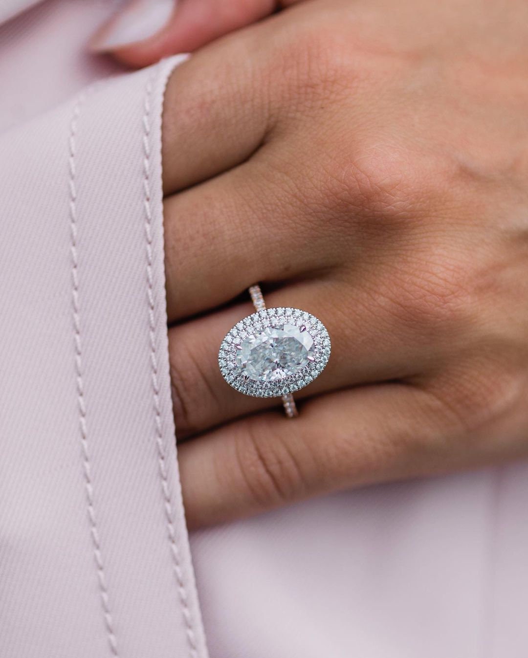 1.85 - 3.85 CT Oval Double Halo Moissanite Engagement Ring - farrellouise