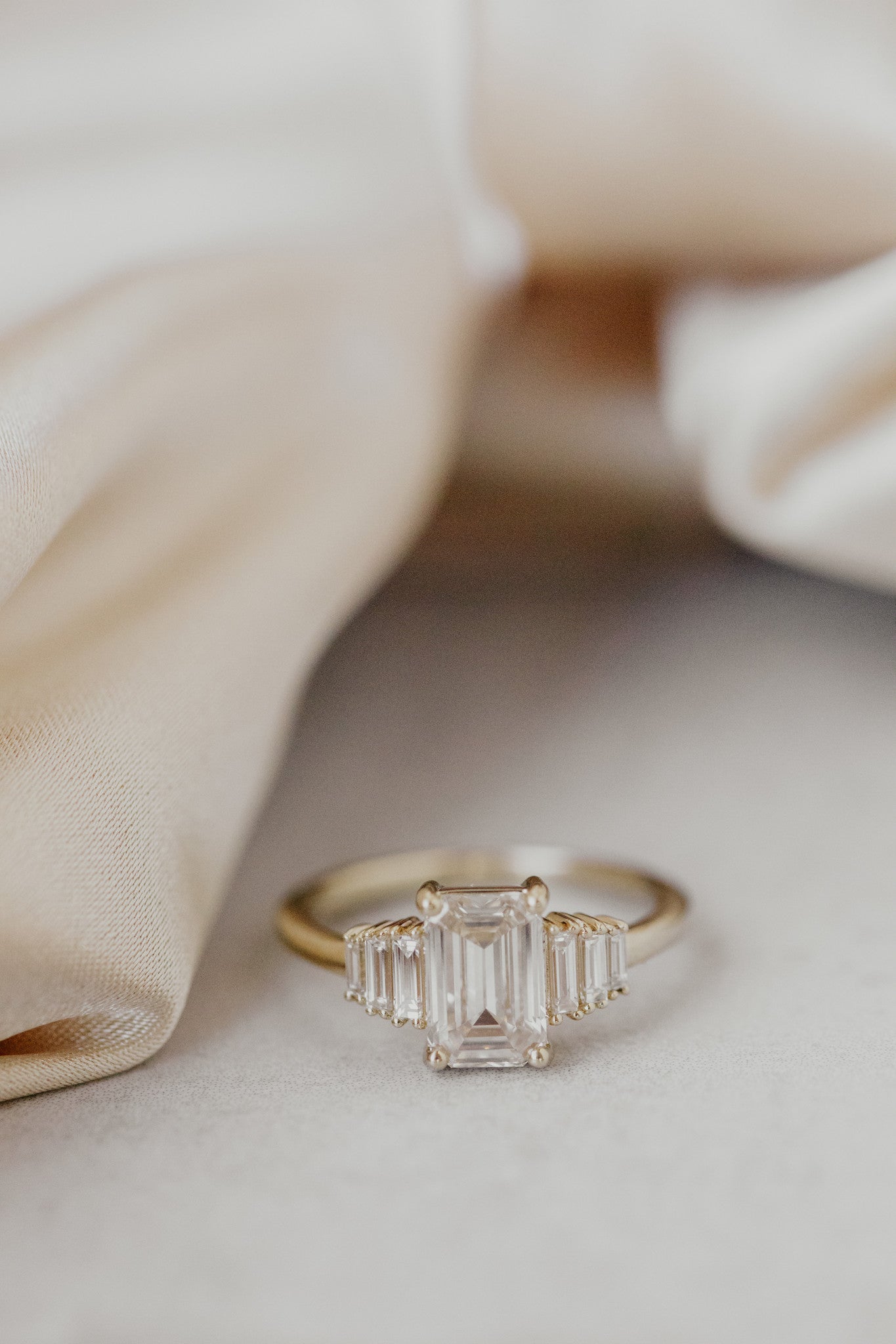 1.55 CT Emerald Cut Cluster Moissanite Engagement Ring - farrellouise