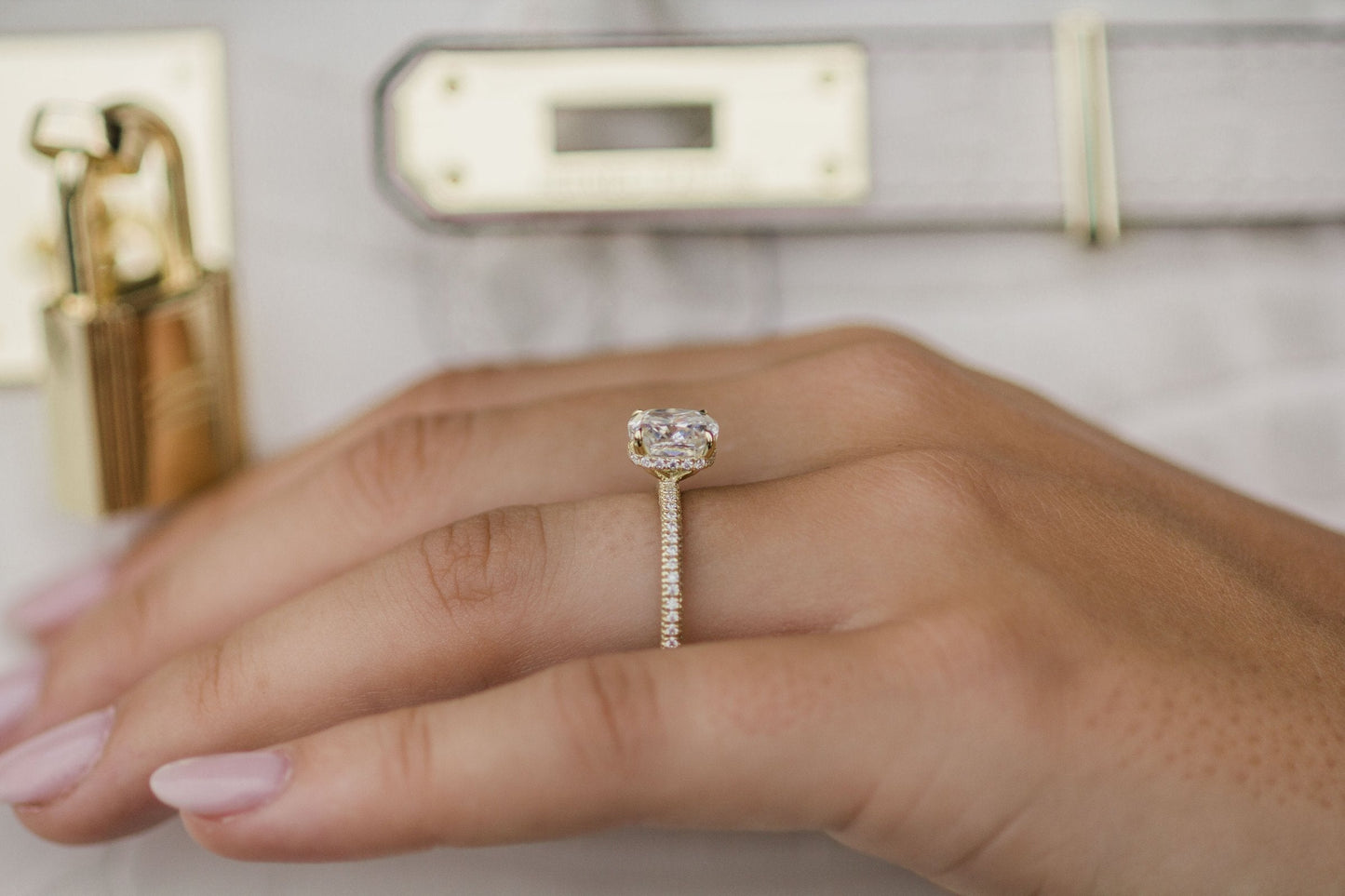 2.0 CT Cushion Hidden Halo & Pave Moissanite Engagement Ring - farrellouise