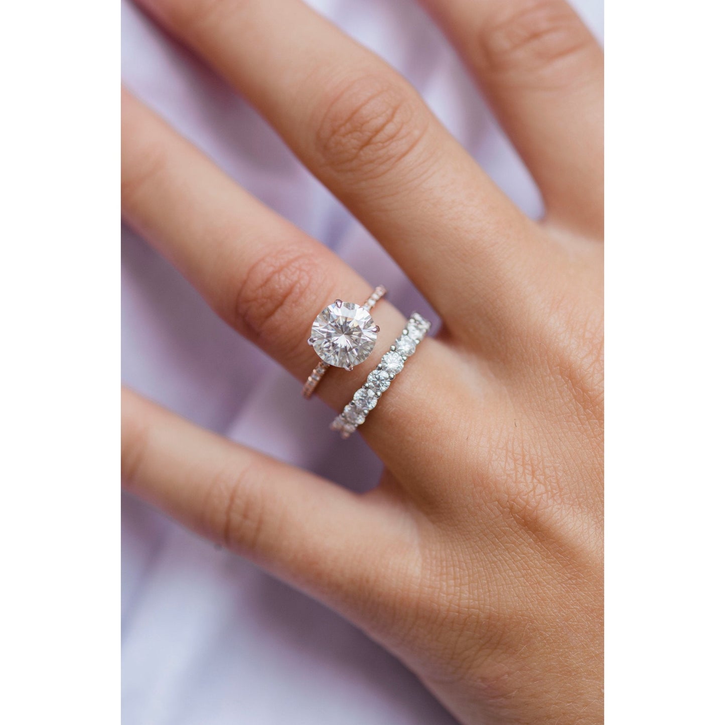 2.10 CT Round Solitaire Hidden Halo & Pave Moissanite Engagement Ring - farrellouise