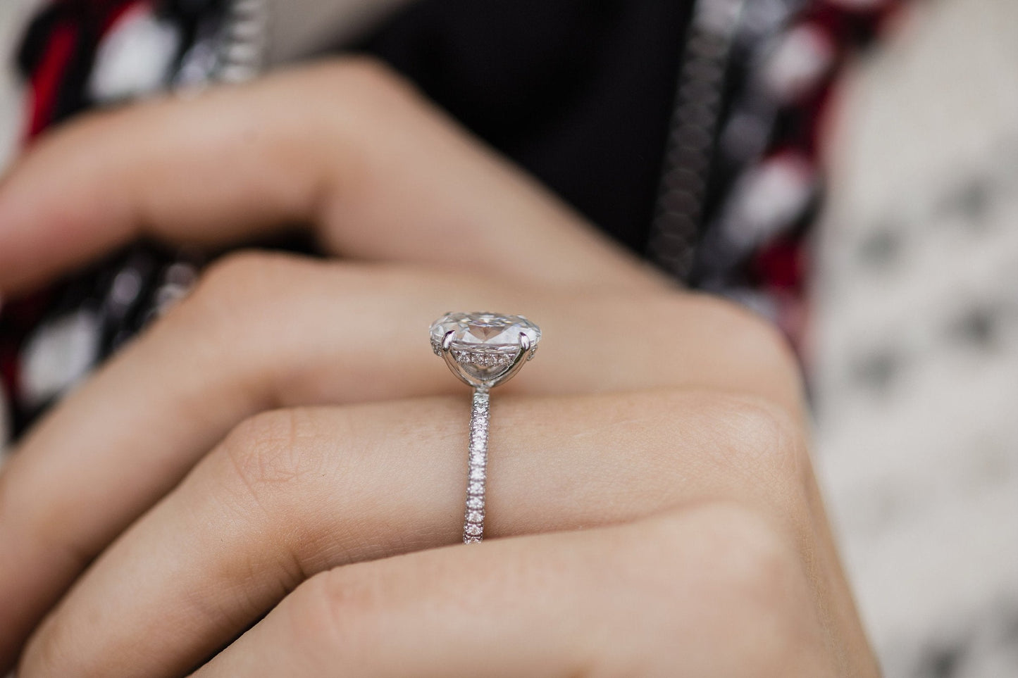 3.0 CT Oval Solitaire Hidden Halo & Pave Moissanite Engagement Ring - farrellouise