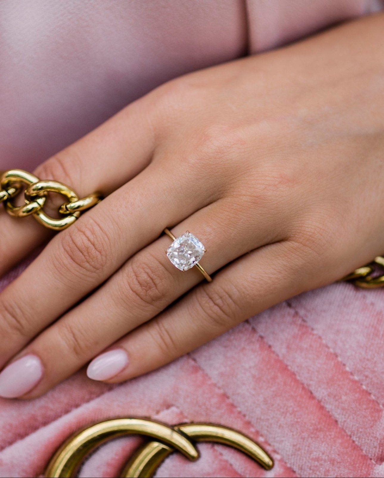 3.0 CT Cushion Solitaire Hidden Halo Moissanite Engagement Ring - farrellouise