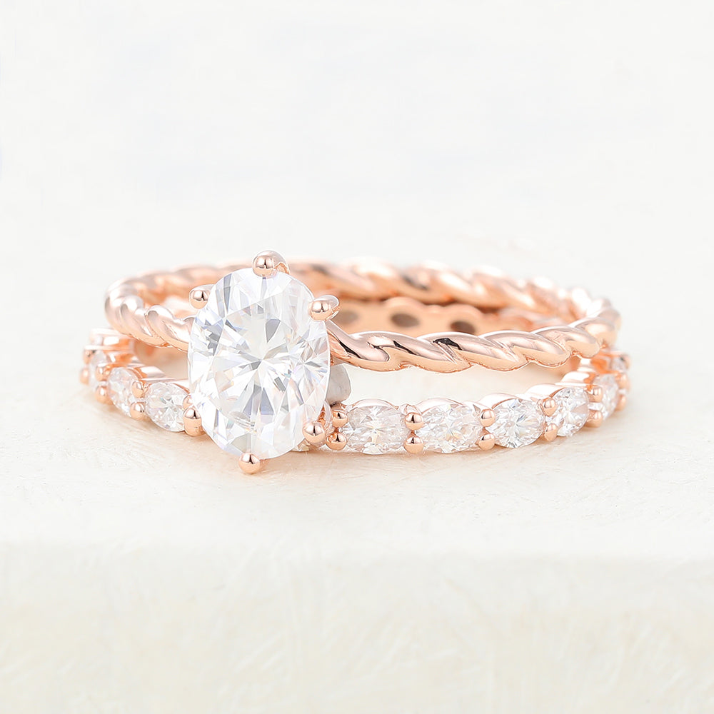 1.33 CT Oval Moissanite Solitaire Bridal Ring Set - farrellouise