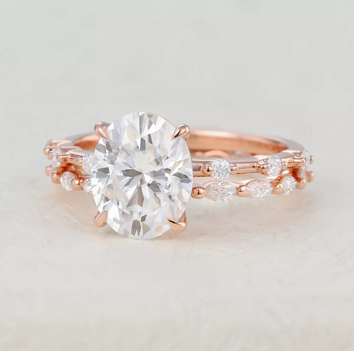3.0 CT Oval Moissanite Dainty Pave Bridal Ring Set - farrellouise