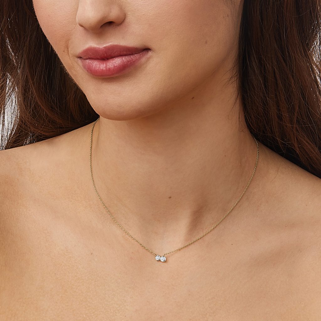 0.35 TCW Round Moissanite Diamond Two Stones Pendent Necklace - farrellouise