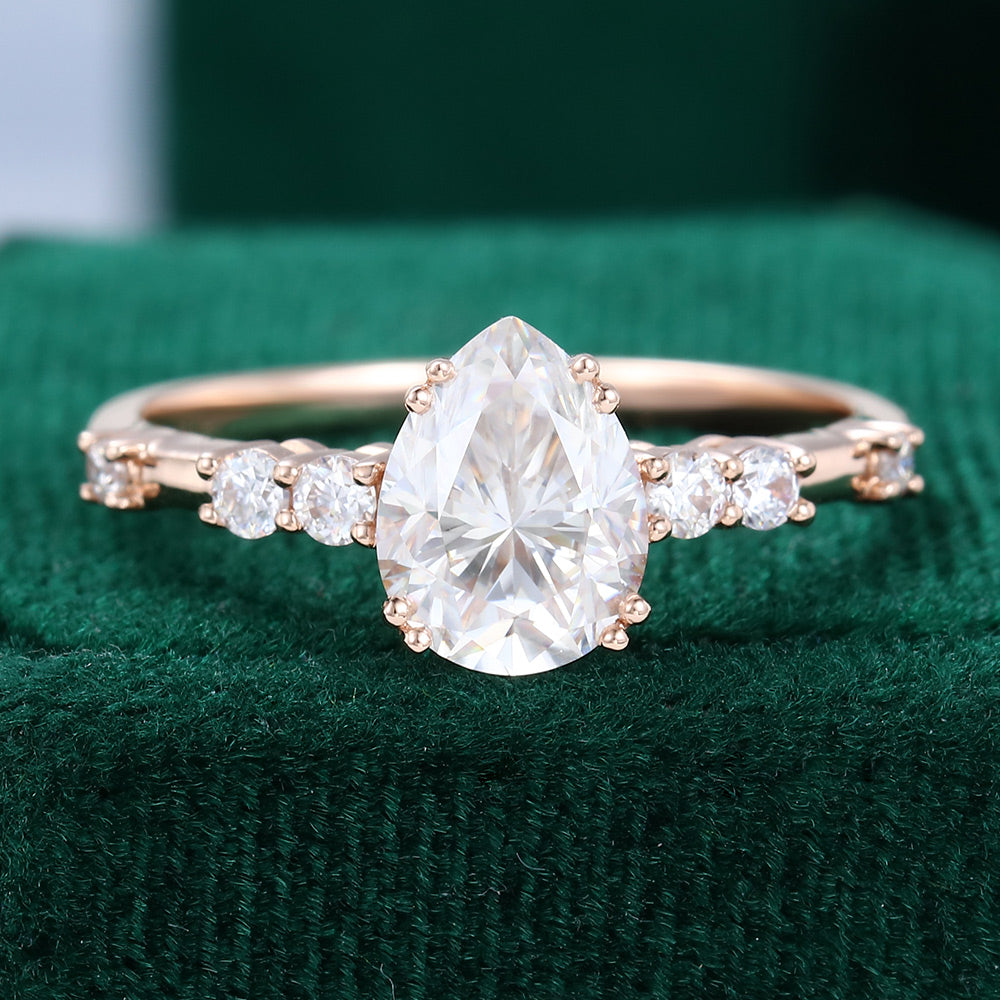1.0 CT Pear Shaped Moissanite Pave Setting Engagement Ring - farrellouise