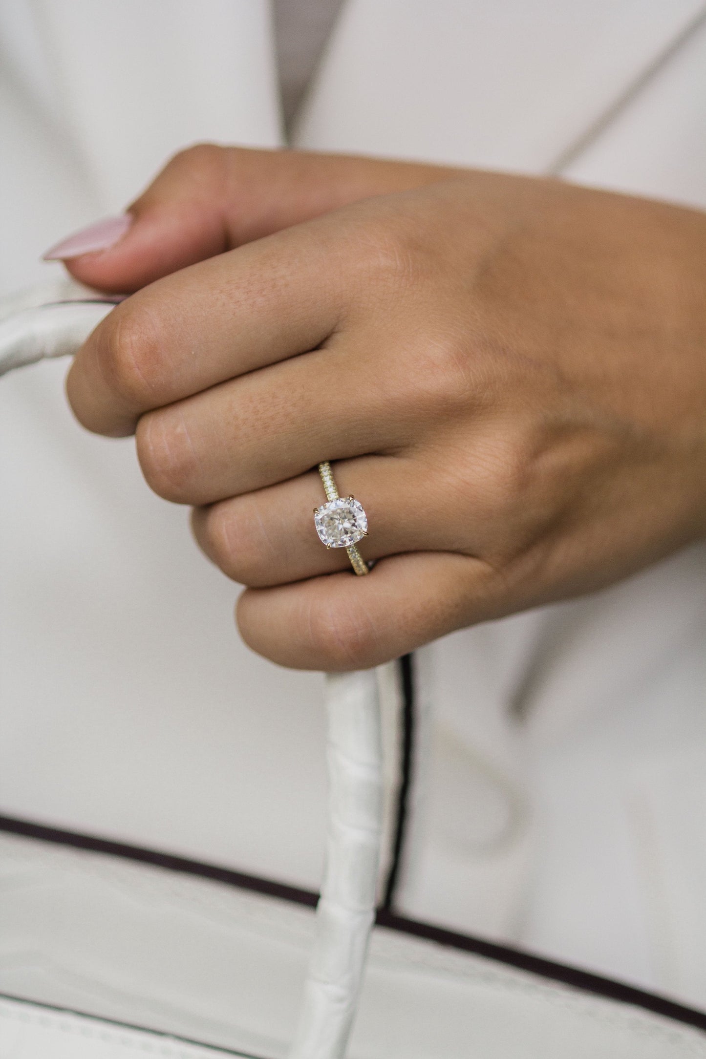 2.0 CT Cushion Hidden Halo & Pave Moissanite Engagement Ring - farrellouise