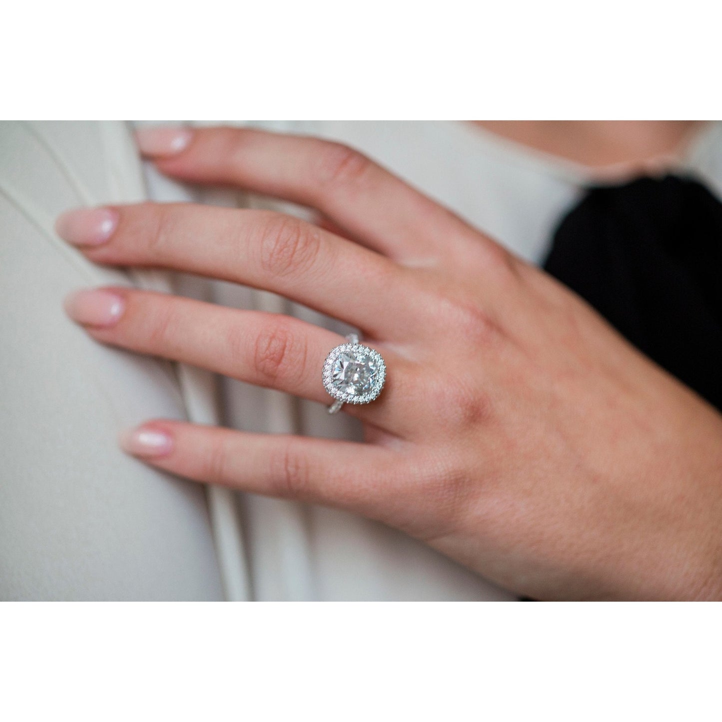 3.60 CT Cushion Halo & Pave Moissanite Engagement Ring - farrellouise