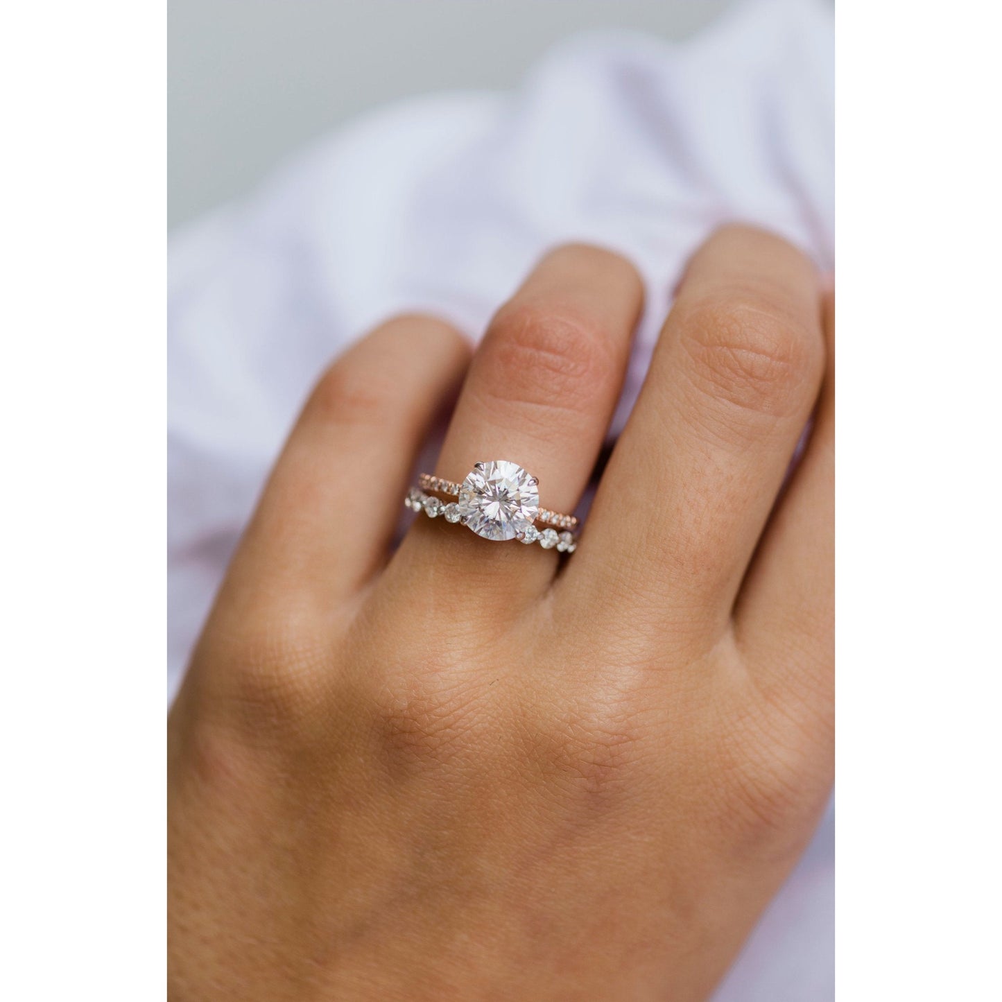 2.10 CT Round Solitaire Hidden Halo & Pave Moissanite Engagement Ring - farrellouise