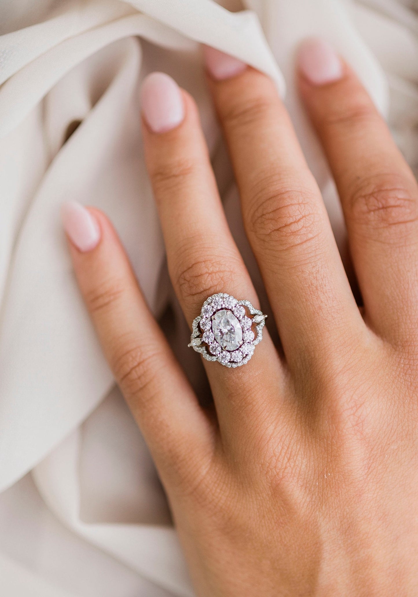 1.85 CT- 3.85 CT Oval Art Deco Halo Moissanite Engagement Ring - farrellouise
