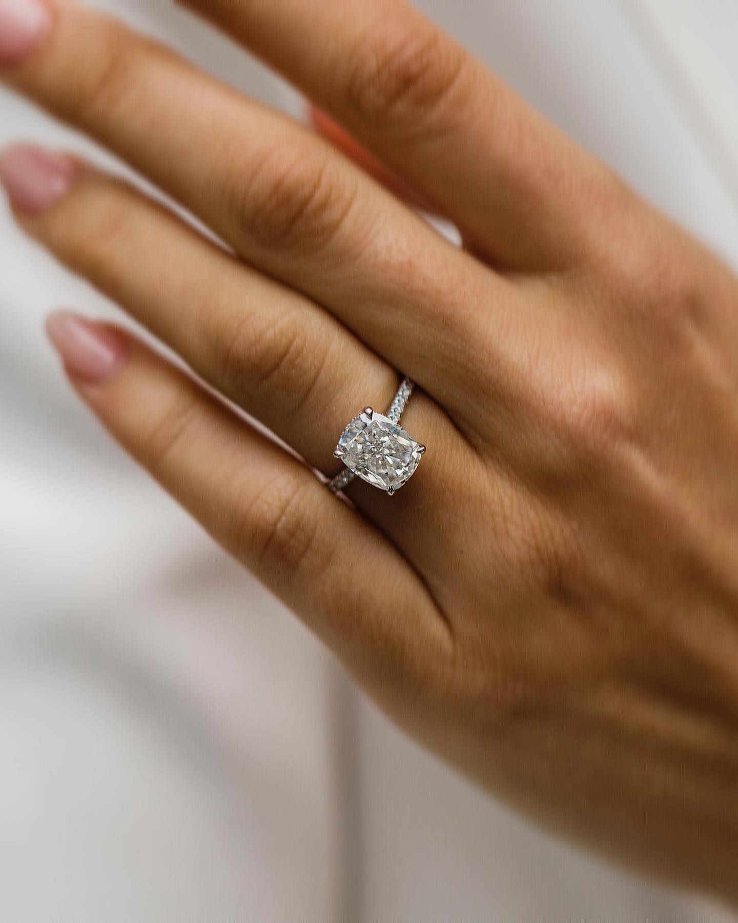 3.20 CT Cushion Solitaire Hidden Halo & Pave Moissanite Engagement Ring - farrellouise