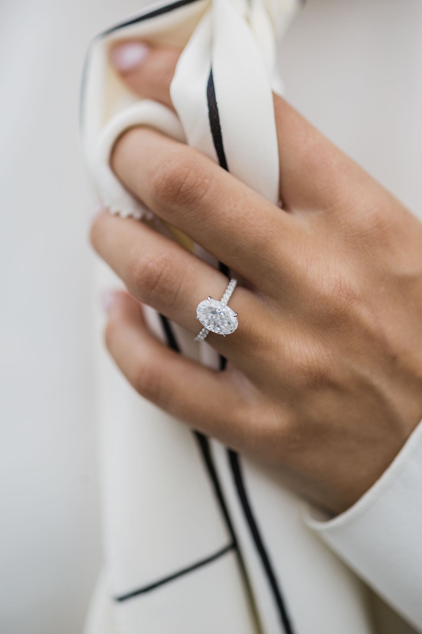 2.90 CT Oval Solitaire Hidden Halo & Pave Moissanite Engagement Ring - farrellouise