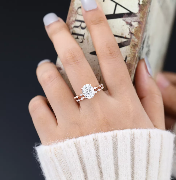 3.0 CT Oval Moissanite Dainty Pave Bridal Ring Set - farrellouise
