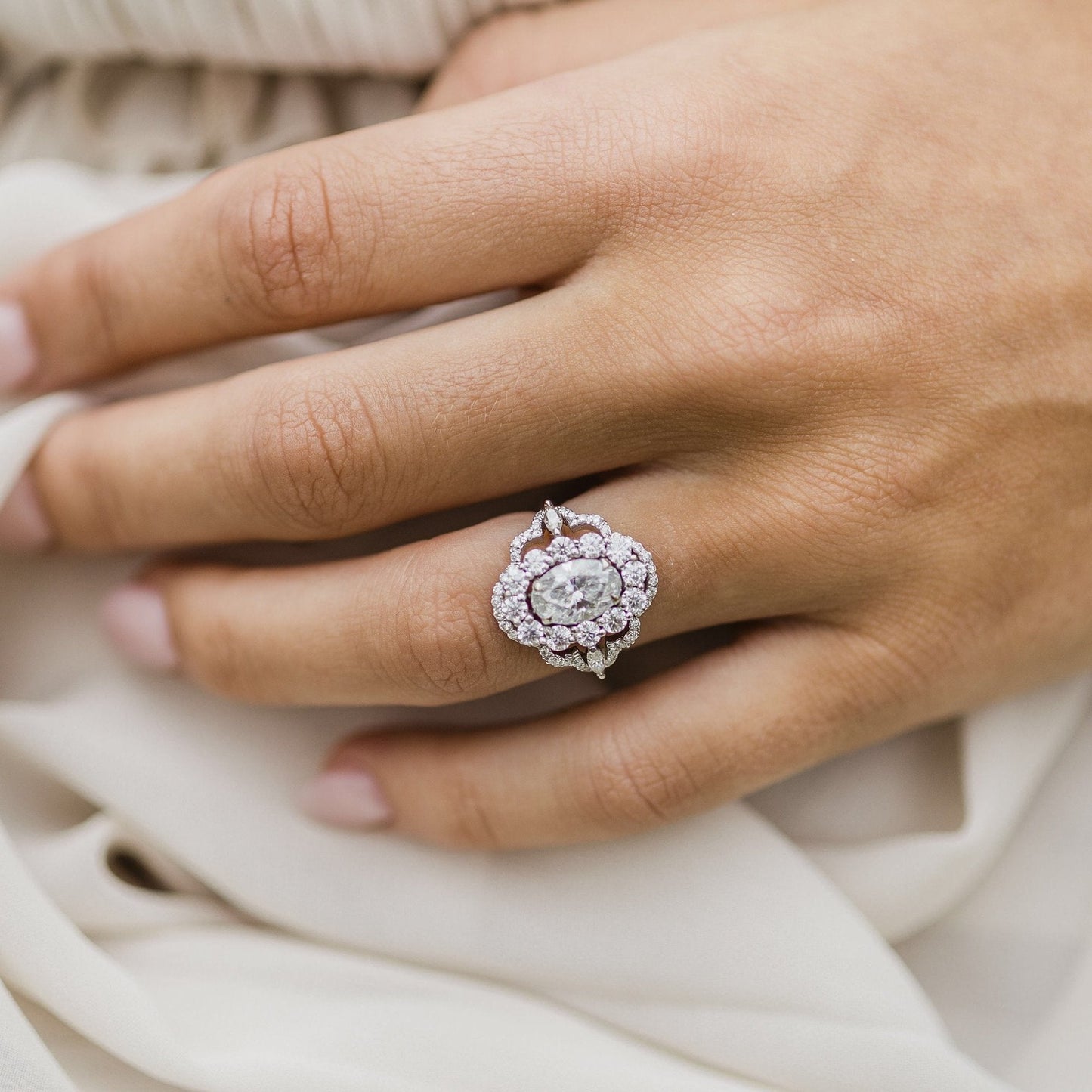 1.85 CT- 3.85 CT Oval Art Deco Halo Moissanite Engagement Ring - farrellouise