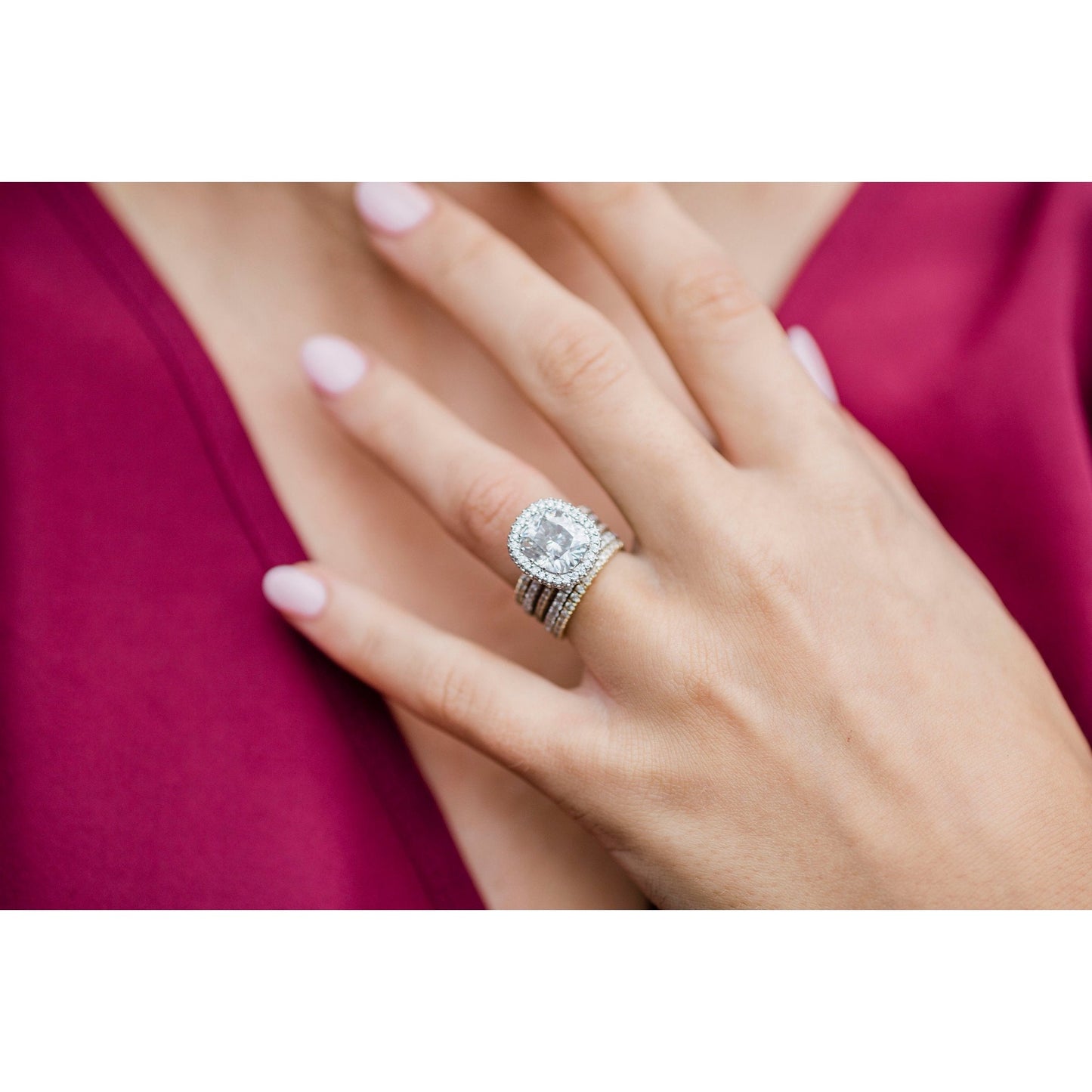 3.60 CT Cushion Halo & Pave Moissanite Engagement Ring - farrellouise