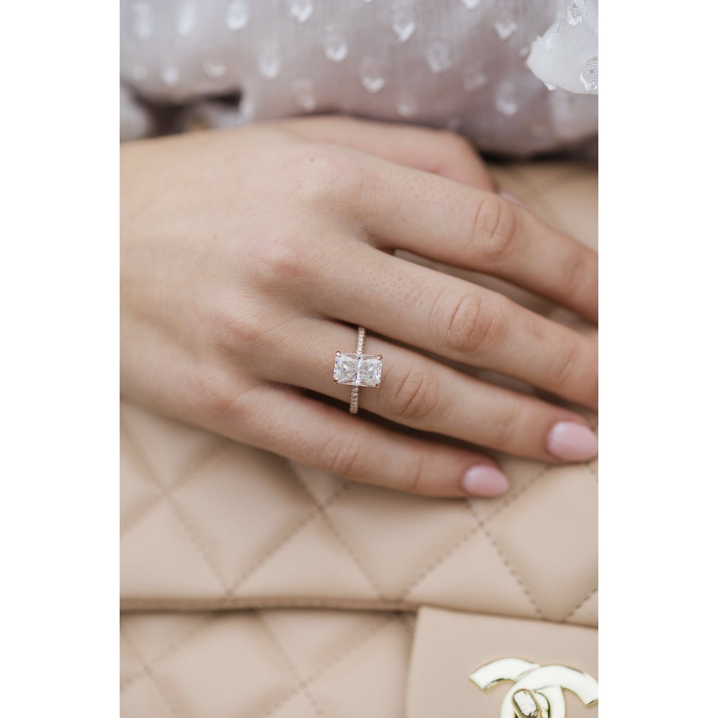 3.55 CT Radiant Solitaire Hidden Halo & Pave Moissanite Engagement Ring - farrellouise