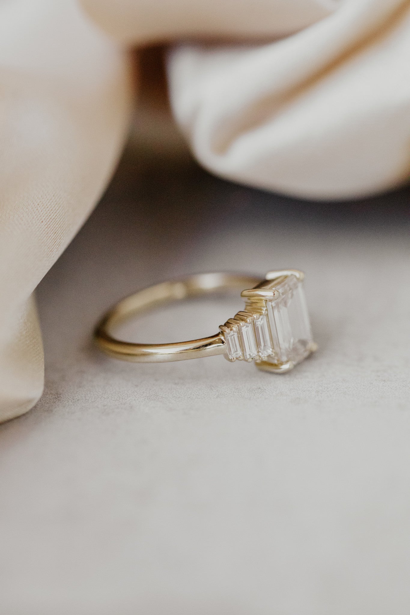 1.55 CT Emerald Cut Cluster Moissanite Engagement Ring - farrellouise