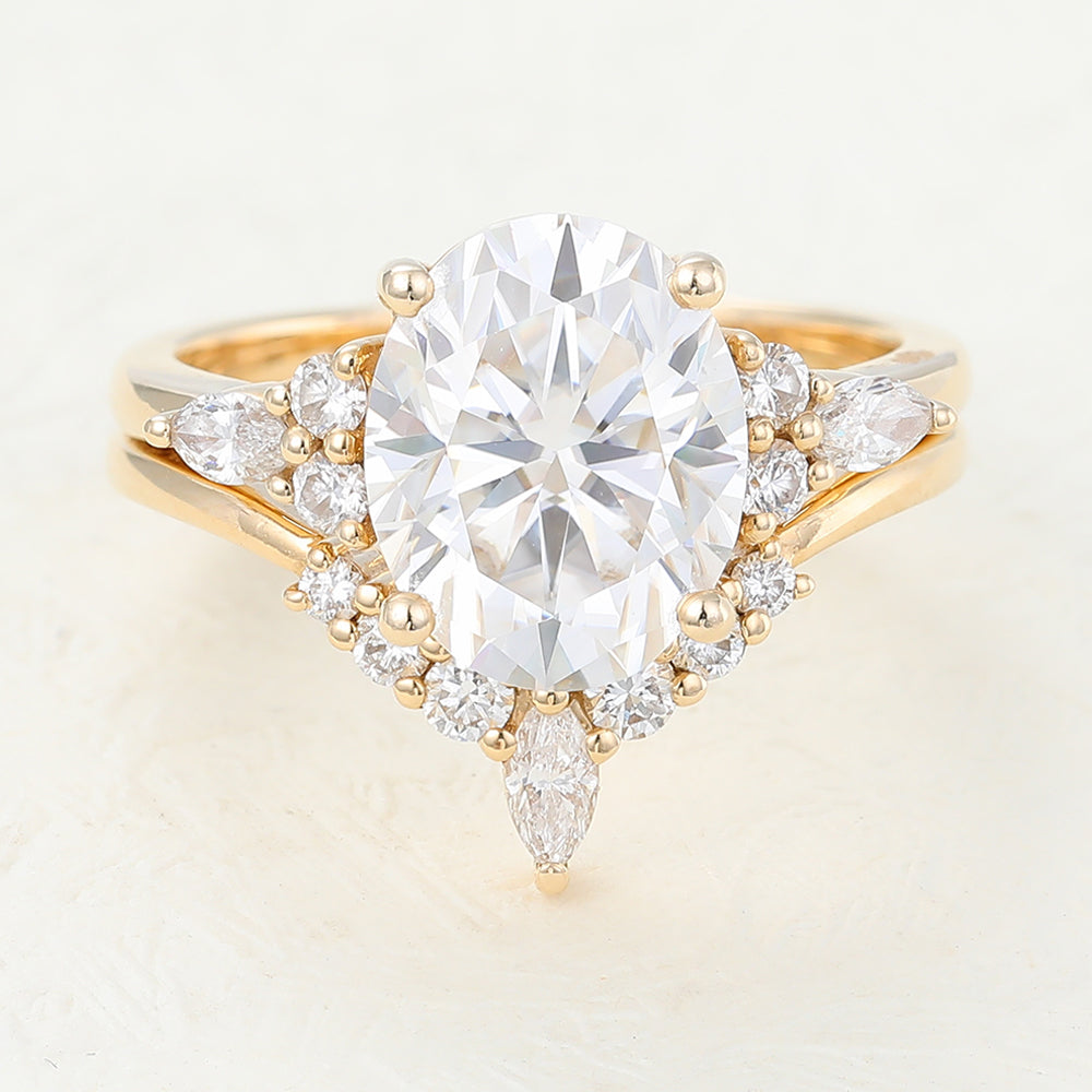 3.0 CT Oval Moissanite Cluster Bridal Ring Set - farrellouise