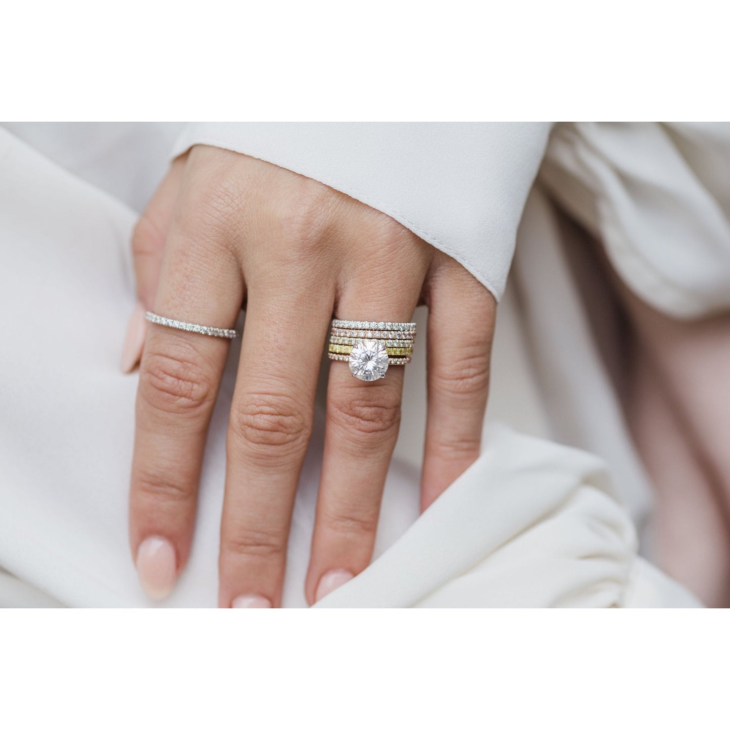 2.10 CT Round Solitaire Hidden Halo & Pave Moissanite Engagement Ring - farrellouise