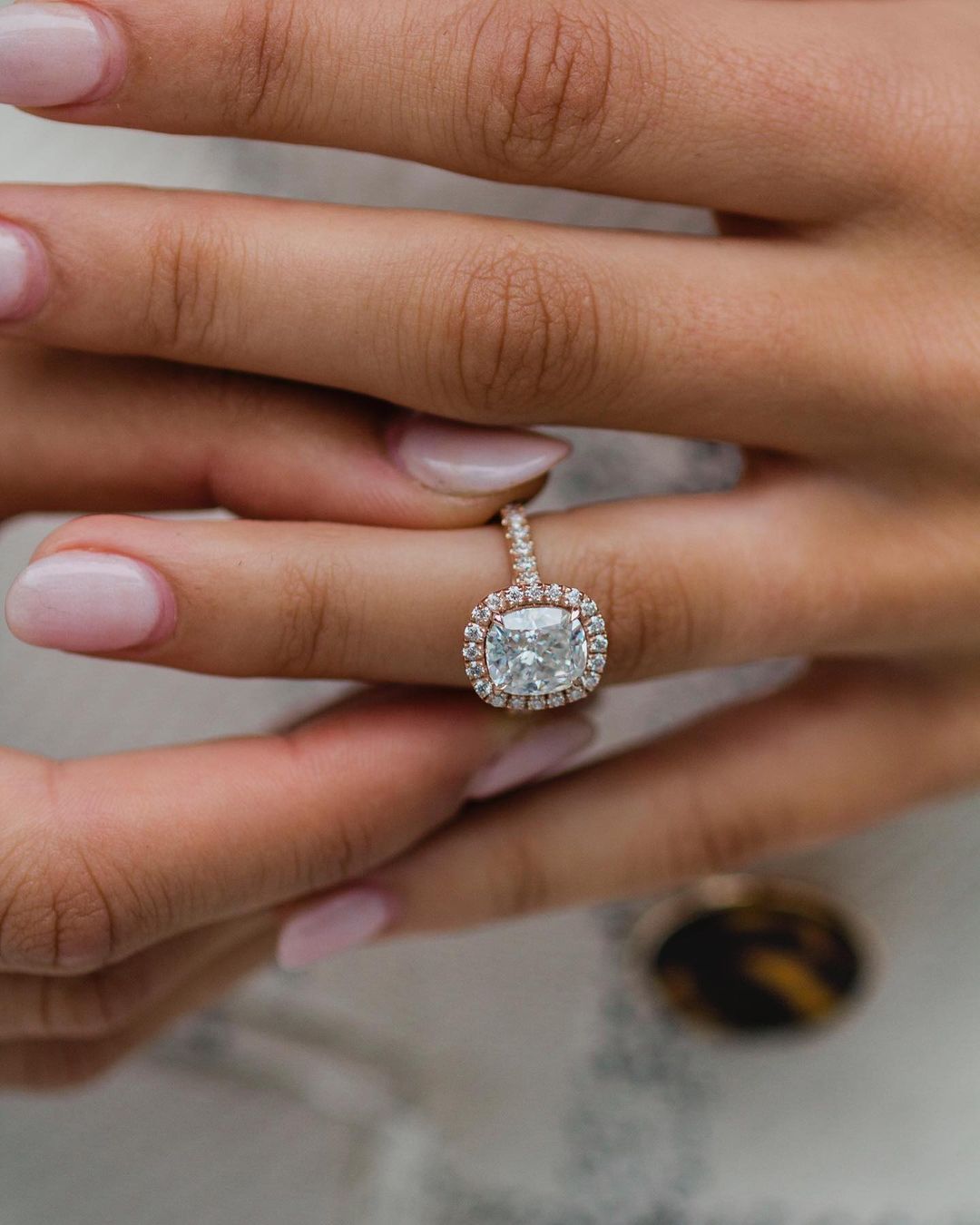 2.30 CT Cushion Halo Moissanite Engagement Ring - farrellouise