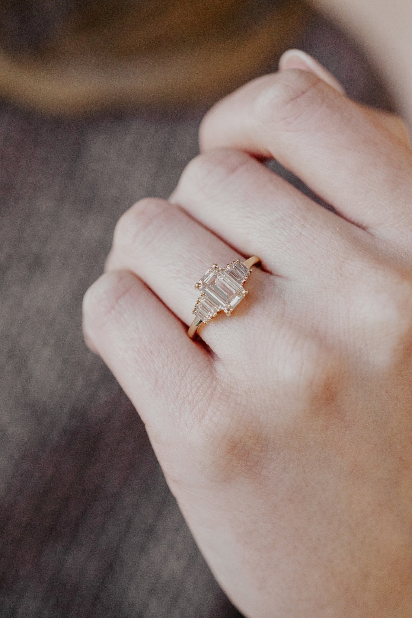1.55 CT Emerald Cut Cluster Moissanite Engagement Ring - farrellouise