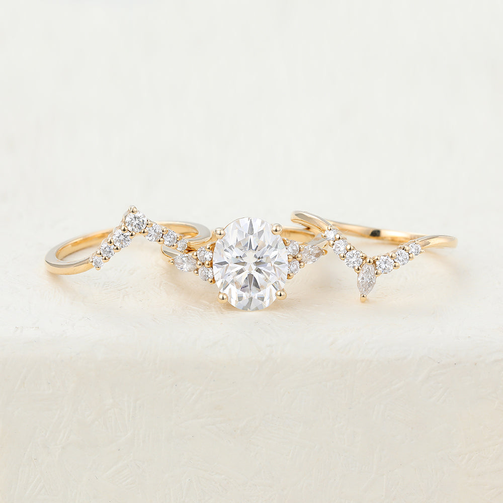 3.0 CT Oval Moissanite Cluster Bridal Ring Set - farrellouise