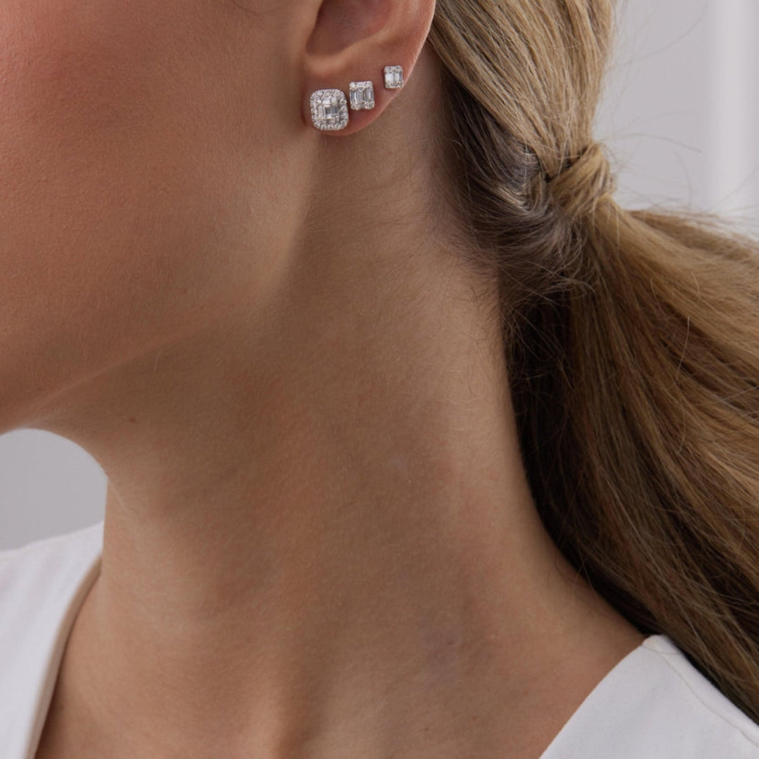2.0 TCW Round & Baguette Moissanite Diamond Stud Earrings