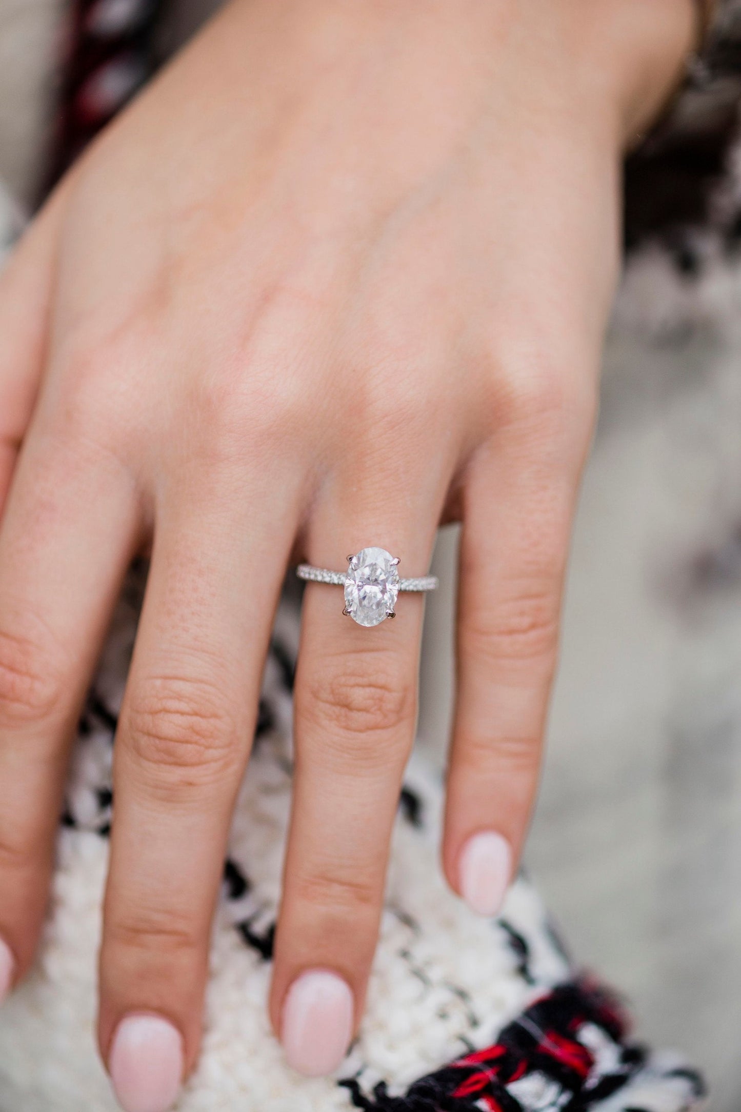 3.0 CT Oval Solitaire Hidden Halo & Pave Moissanite Engagement Ring - farrellouise