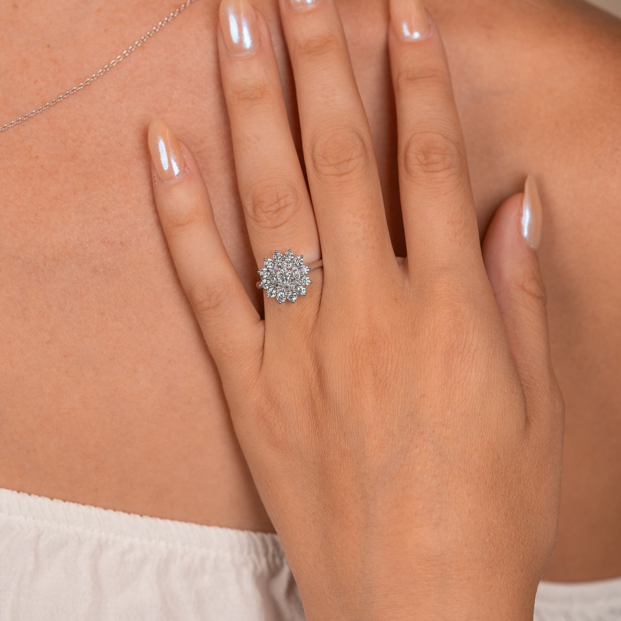 0.50 CT Round Moissanite Floral Halo Engagement Ring - farrellouise
