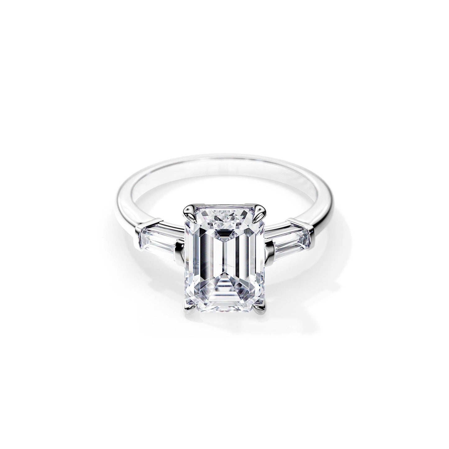 3.50 CT Three Stone Emerald Cut Moissanite Engagement Ring