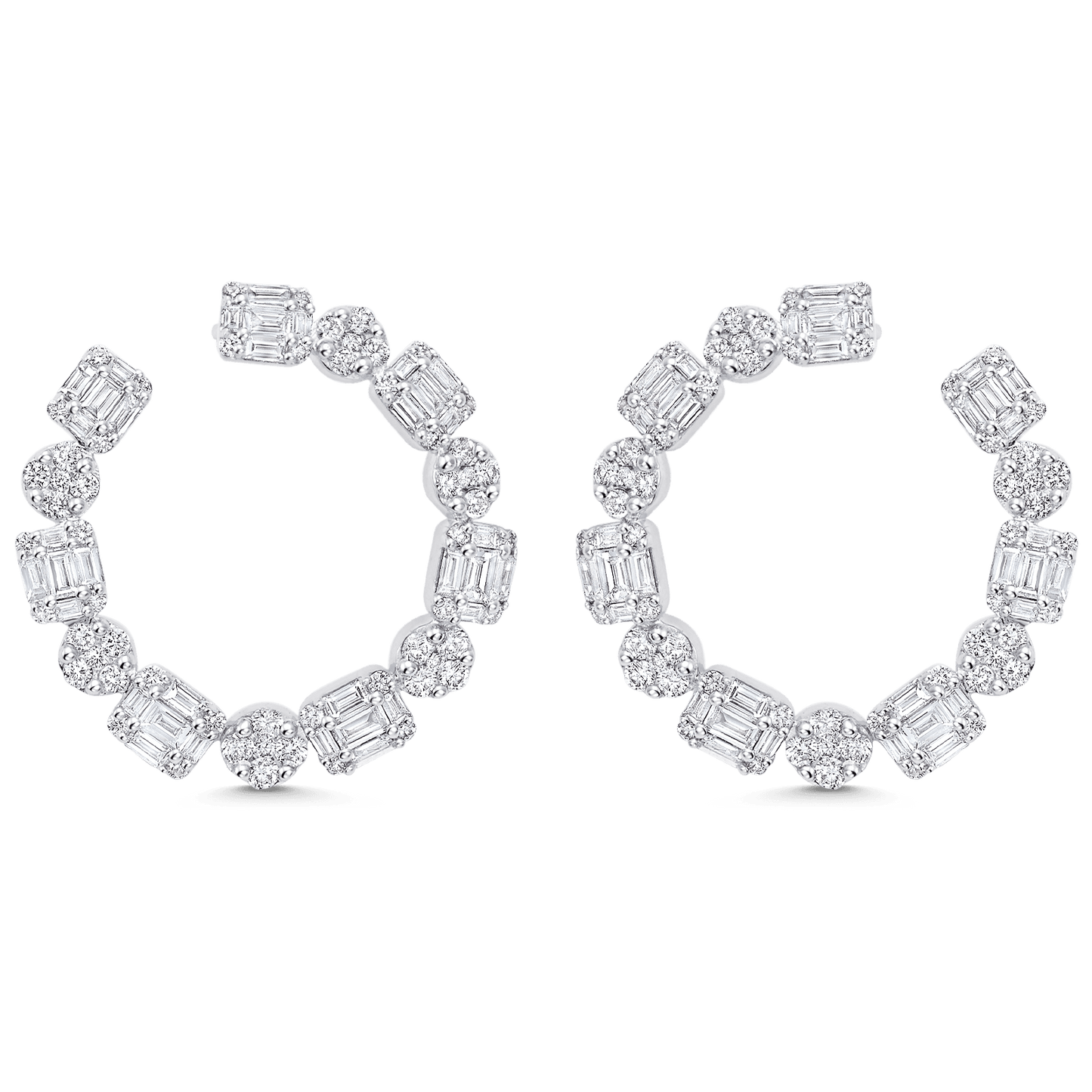 2.57 TCW Round & Baguette Moissanite Diamond Hoop Earrings - farrellouise