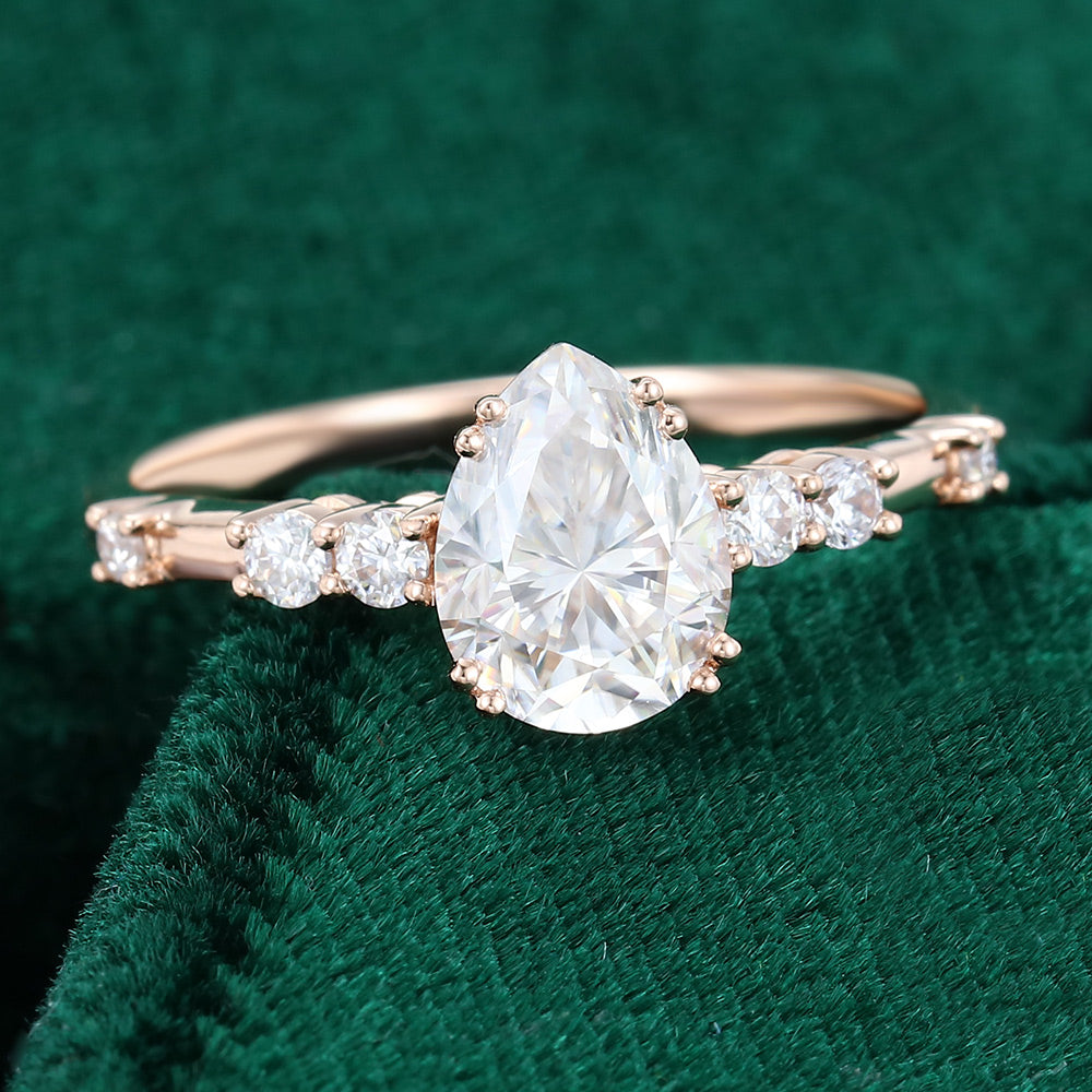1.0 CT Pear Shaped Moissanite Pave Setting Engagement Ring - farrellouise