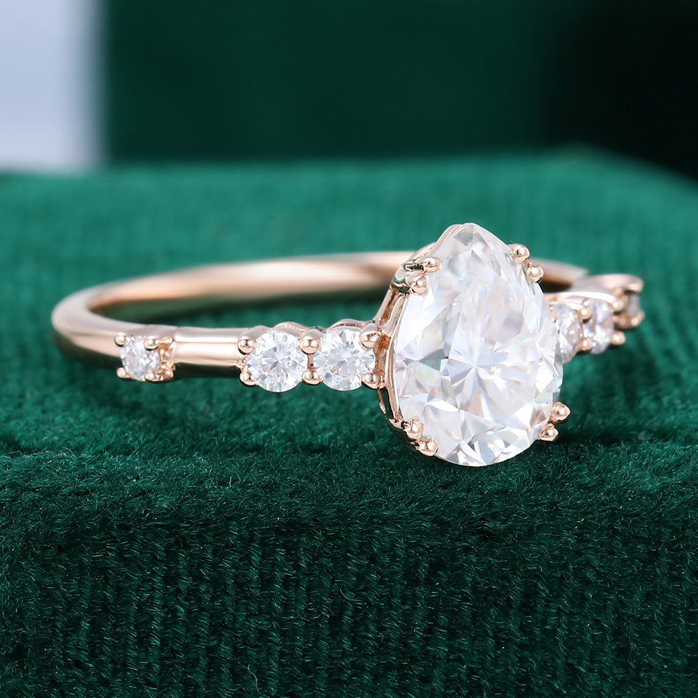 1.0 CT Pear Shaped Moissanite Pave Setting Engagement Ring - farrellouise