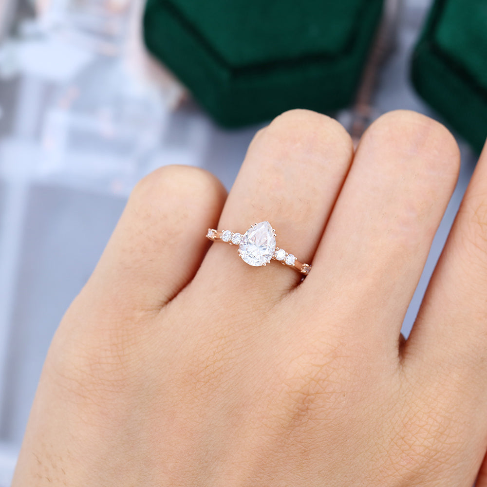 1.0 CT Pear Shaped Moissanite Pave Setting Engagement Ring - farrellouise