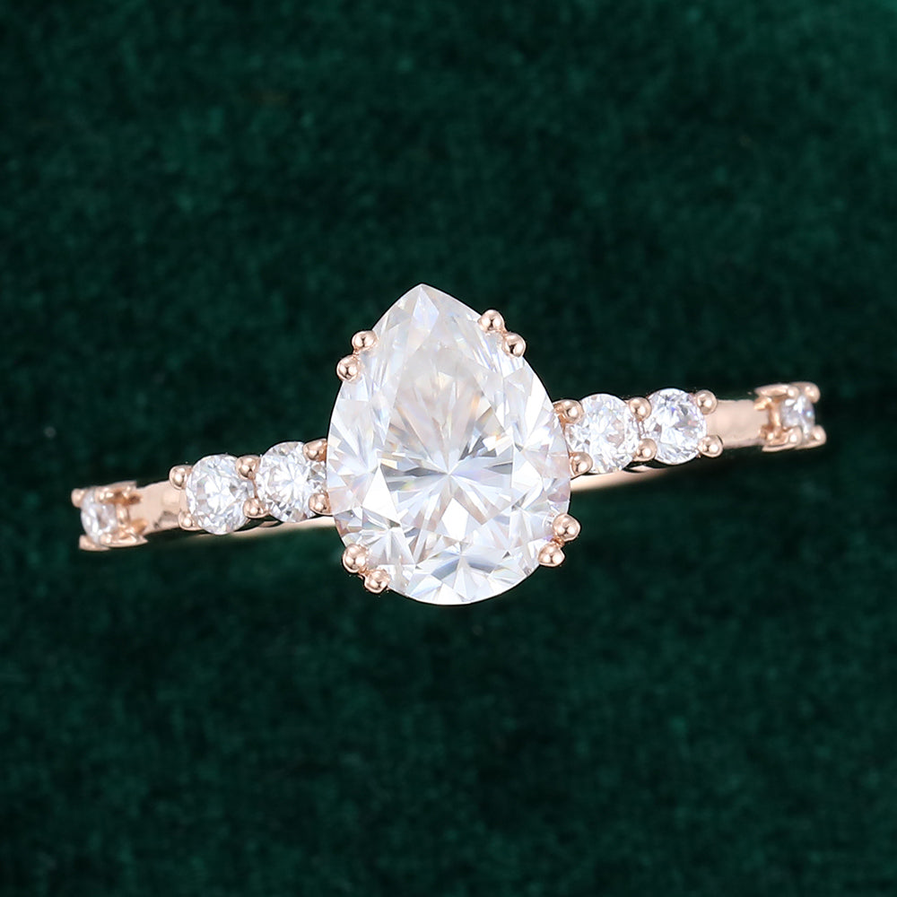 1.0 CT Pear Shaped Moissanite Pave Setting Engagement Ring - farrellouise