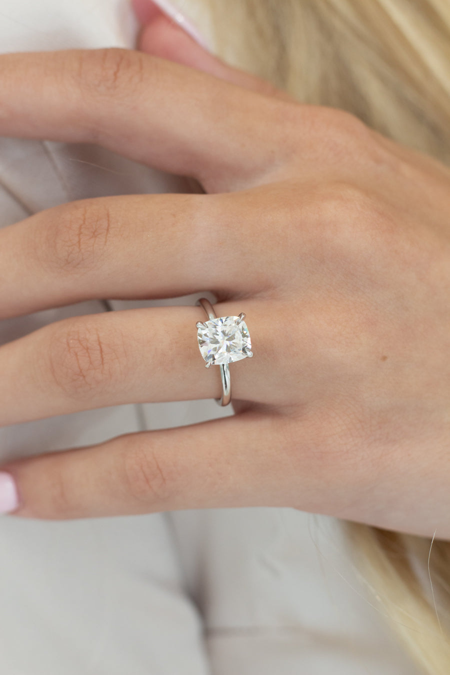1.80 CT Elongated Cushion Moissanite Solitaire Engagement Ring + 1.05 ct cushion - E VS2