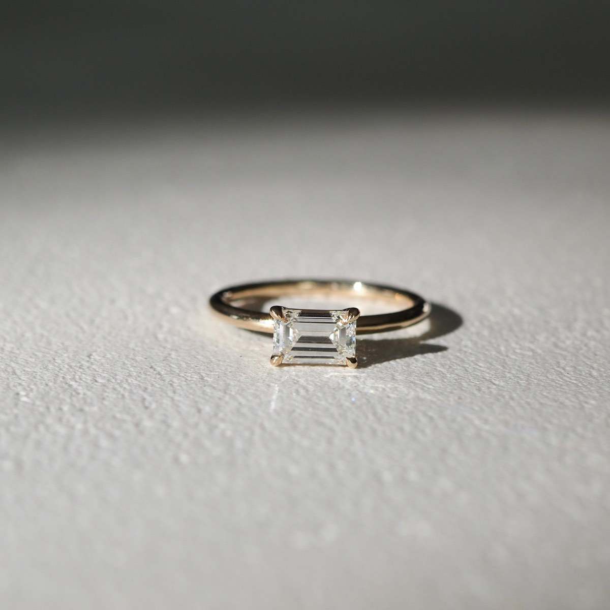 1.0 CT East West Emerald Moissanite Solitaire Engagement Ring - farrellouise