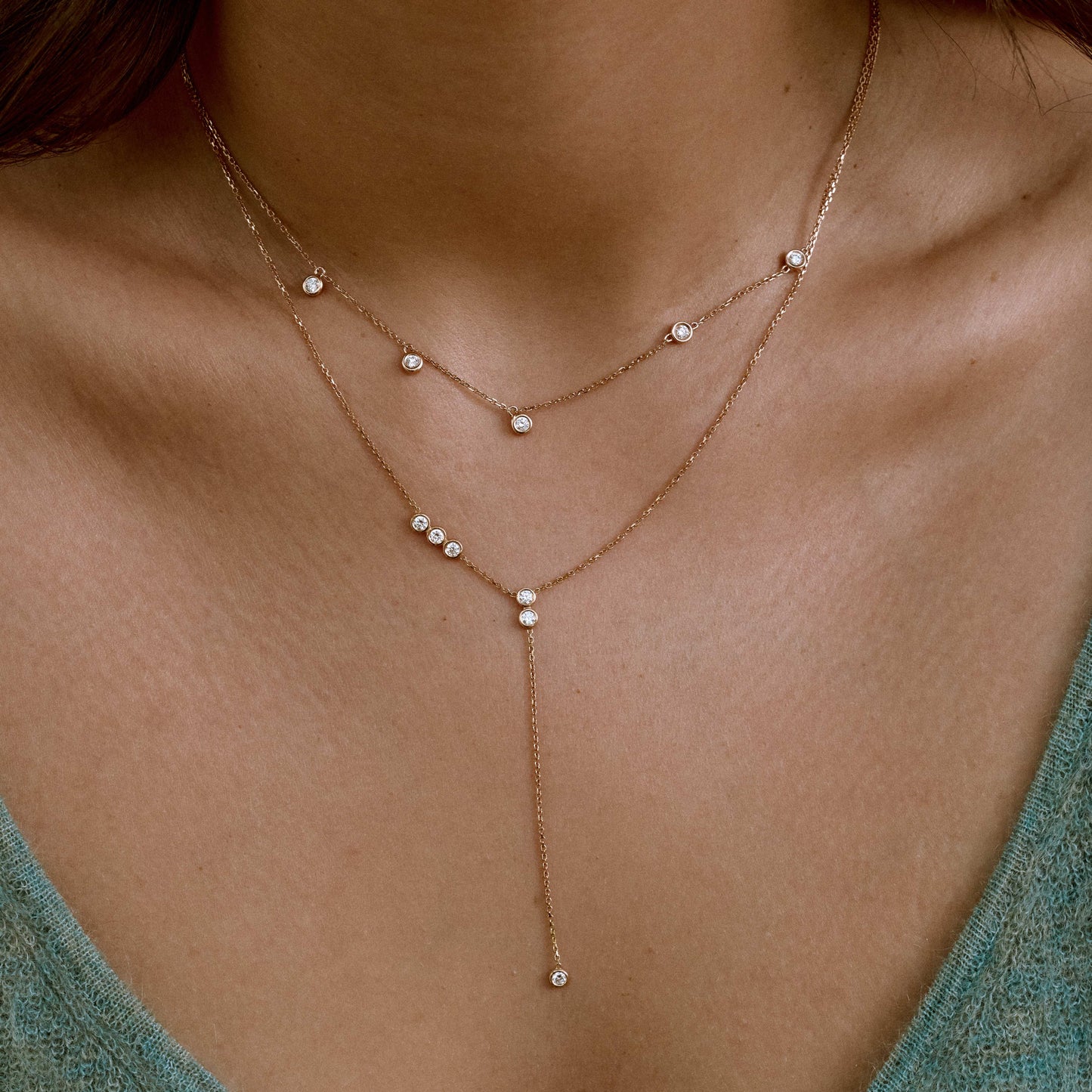 0.30 TCW Round Moissanite Diamond Bezel Starstruck Lariat Pendent Necklace - farrellouise