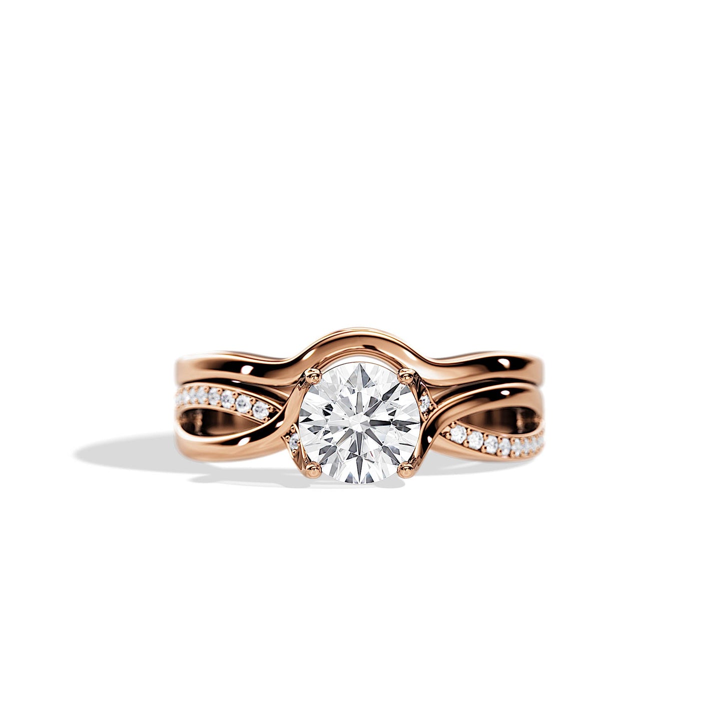 1.0 CT Round Moissanite Spilt Shank Bridal Ring Set