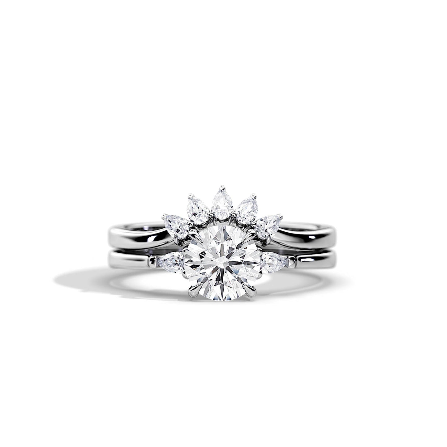 1.0 CT Round Moissanite Three Stone Bridal Ring Set