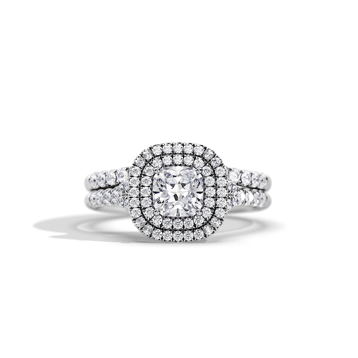 1.0 CT Cushion Moissanite Halo & Pave Style Bridal Ring Set