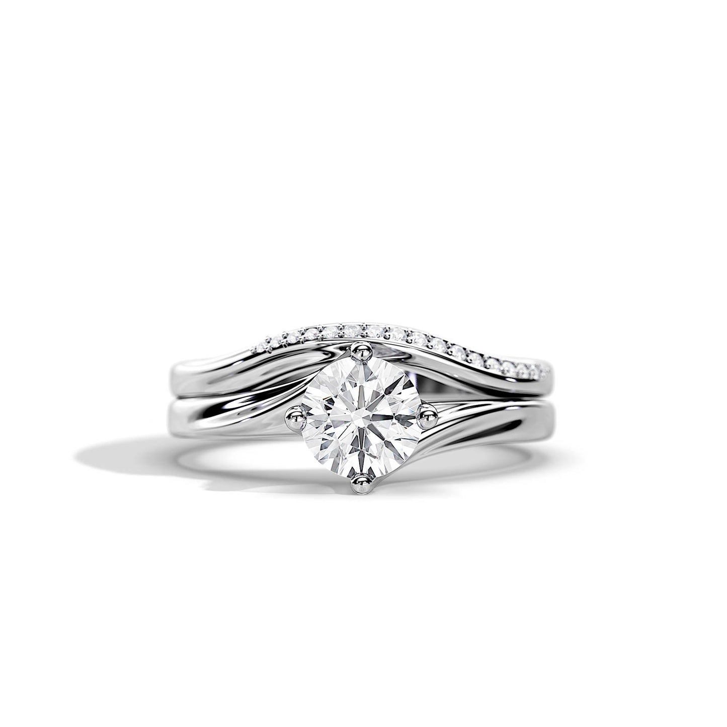 1.0 CT Round Moissanite Swirl Bridal Setting Ring Set
