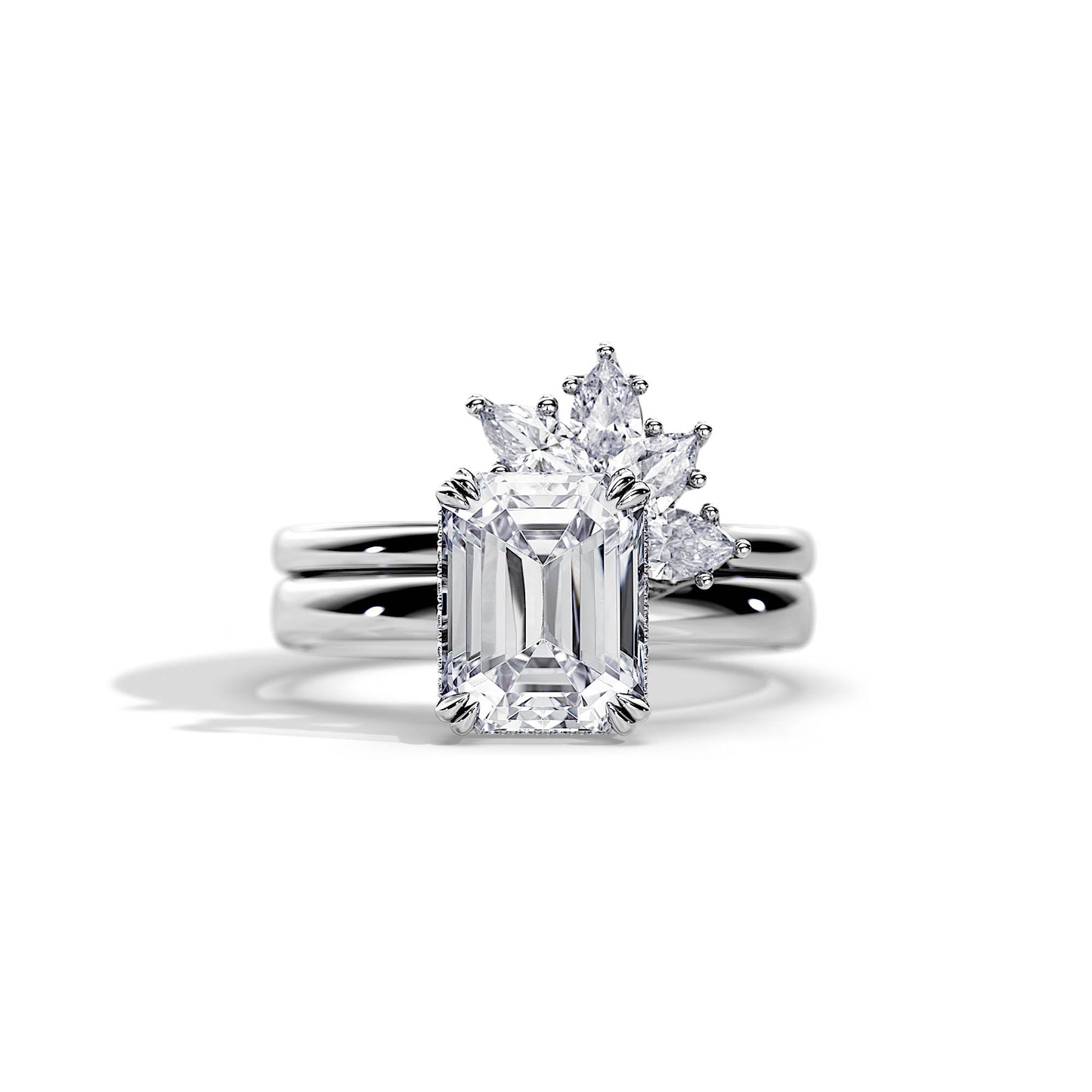 2.5 CT Emerald Moissanite Hidden Halo Bridal Ring Set