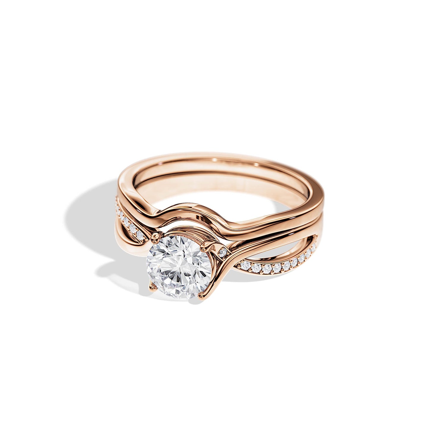 1.0 CT Round Moissanite Spilt Shank Bridal Ring Set
