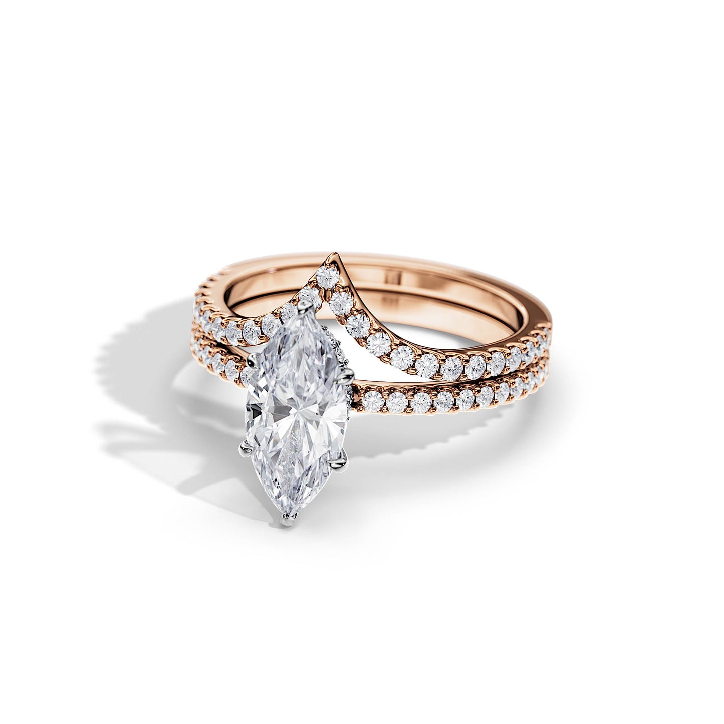 1.50 CT Marquise Moissanite Hidden Halo & Pave Bridal Ring Set