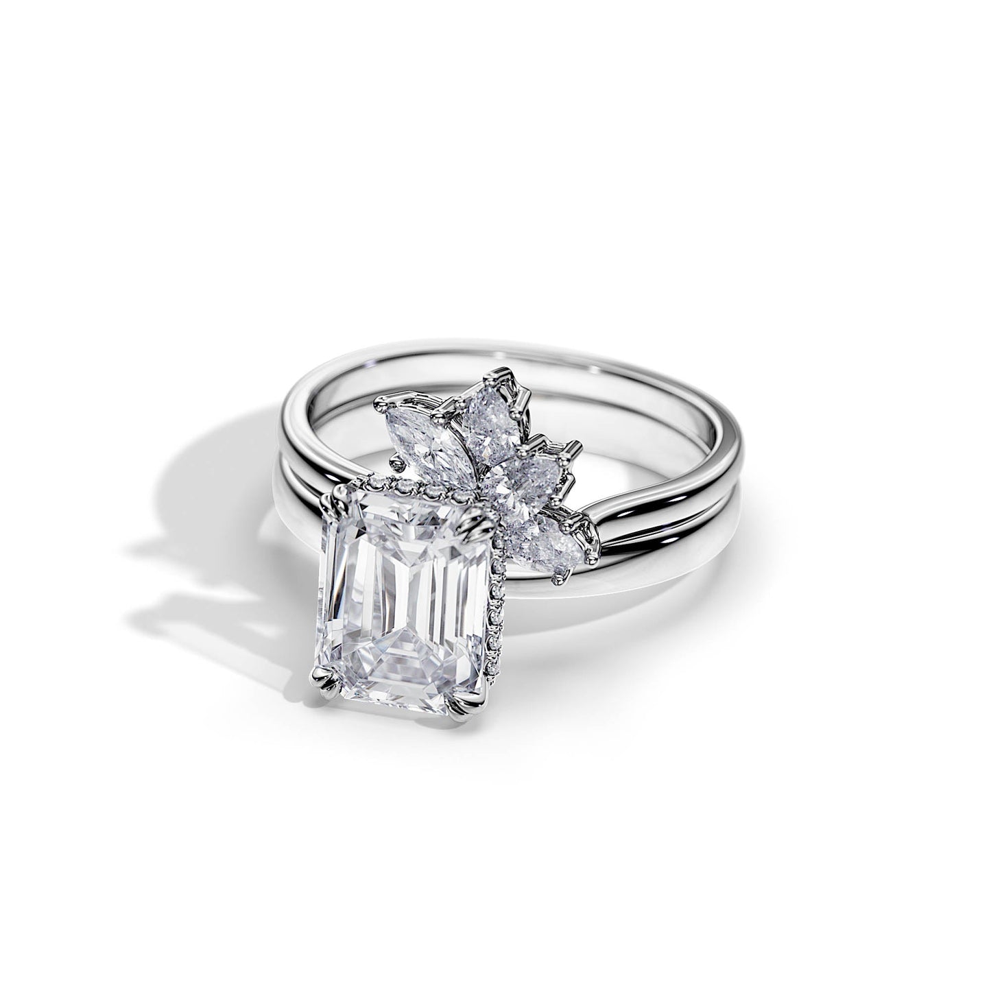 2.5 CT Emerald Moissanite Hidden Halo Bridal Ring Set