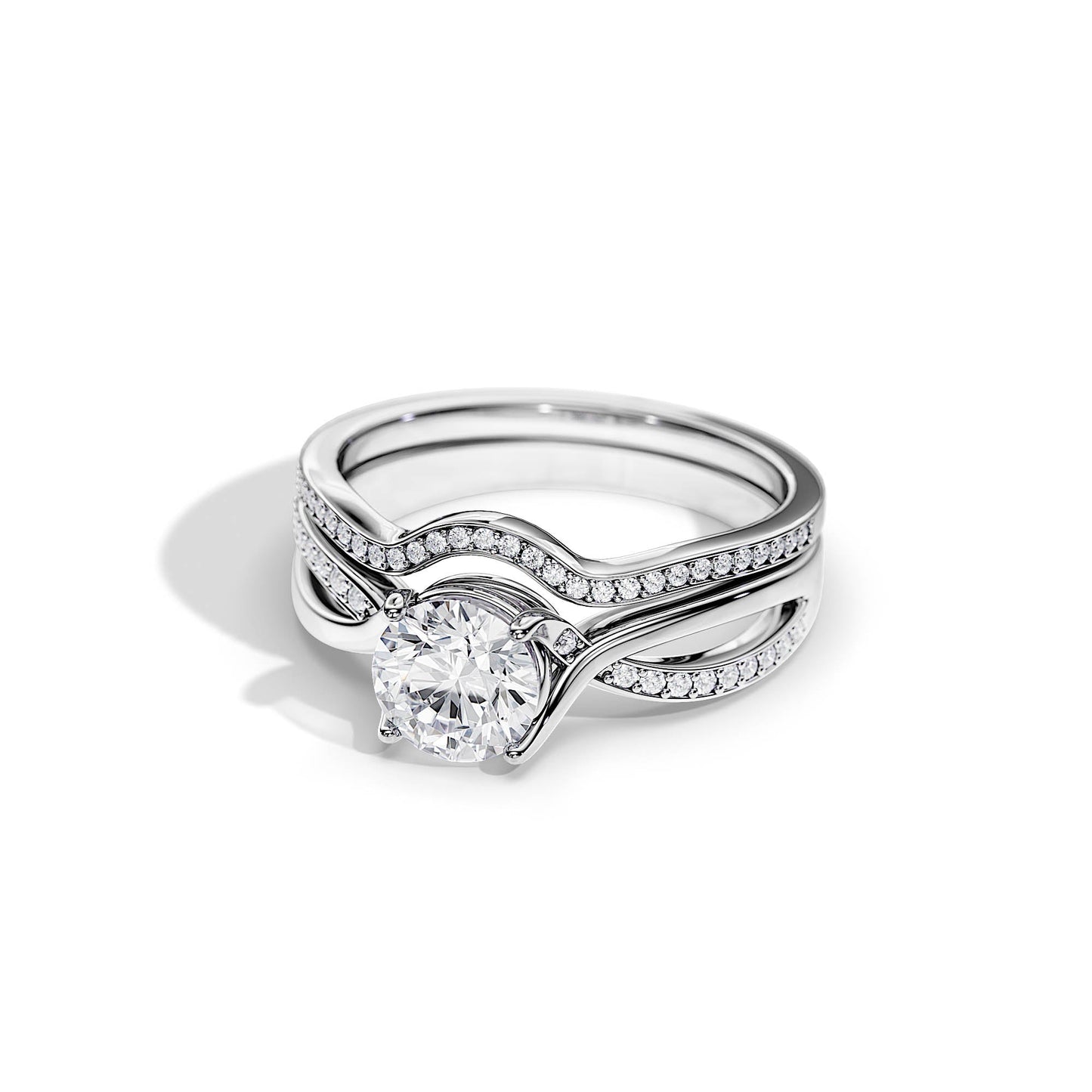 1.0 CT Round Moissanite Spilt Shank Bridal Setting Ring Set