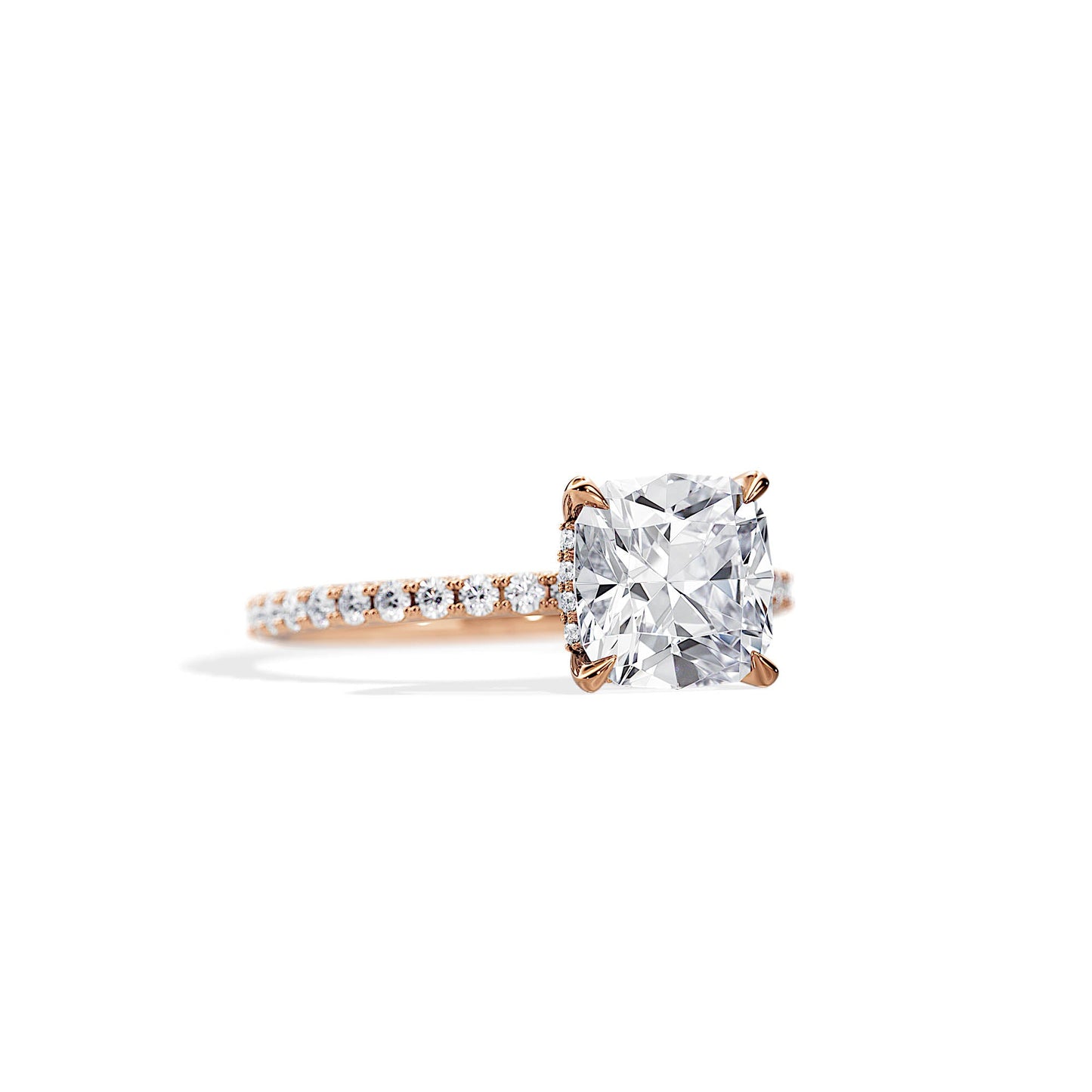 2.40 CT Cushion Cut Moissanite Hidden Halo & Pave Engagement Ring
